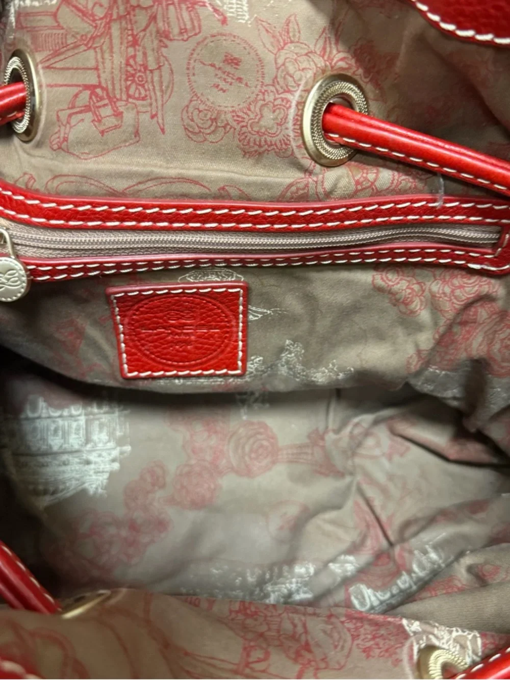 Lancel Red Pebbled Leather Shoulder Bag with Tassel Details - Picture 12 of 13